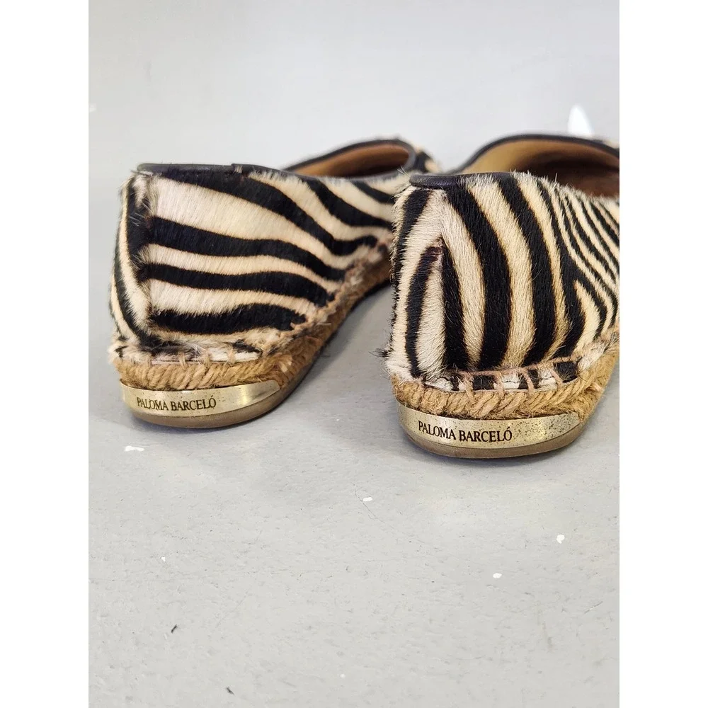 Paloma Barcelo Espadrille Flats Women 38 Zebra Calf Hair Animal Print Spain